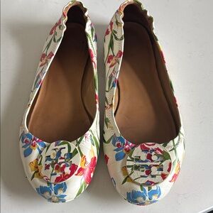 Tory Burch Floral White Flats